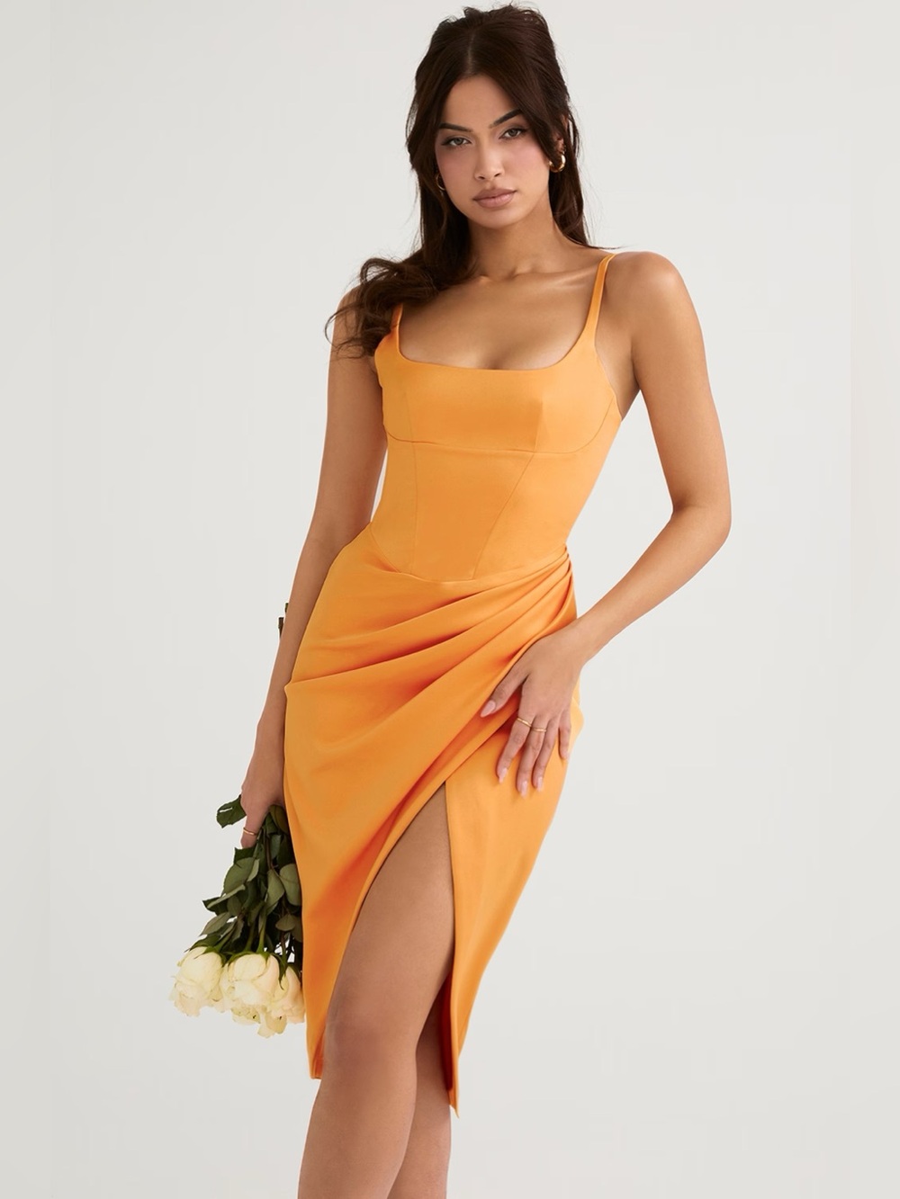 House of CB Satin Orange Midi Dress brand new
